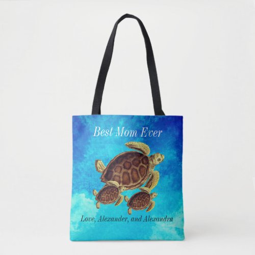  Nautical Best Mom Ever Sea Turtle Watercolor  Tote Bag