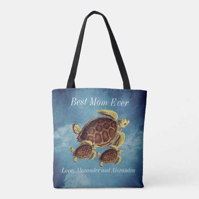  Nautical Best Mom Ever Sea Turtle Watercolor   Tote Bag (Back)