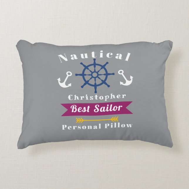  Nautical Best Sailor Wine Grey Accent Pillow (Front)