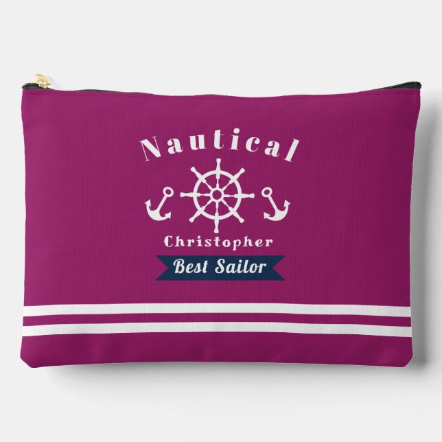Nautical Best Sailor Wine Red Accessory Pouch (Front)