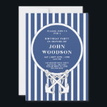 Nautical Birthday Blue Stripes Anchor Invitation<br><div class="desc">A navy blue nautical birthday party invitation for a guy featuring an anchor and navy and white striped background . Perfect for a boat party birthday!</div>