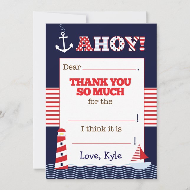 Nautical Birthday Fill In The Blank Thank You Note (Front)