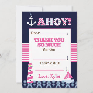 Nautical Birthday Fill In The Blank Thank You Note Card