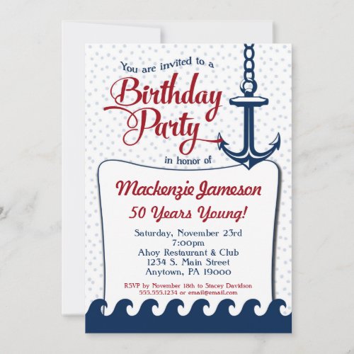 Nautical Birthday Invitation Adult Men Ladies