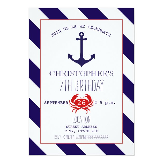 Nautical Birthday Party - Anchor + Crab Invitation