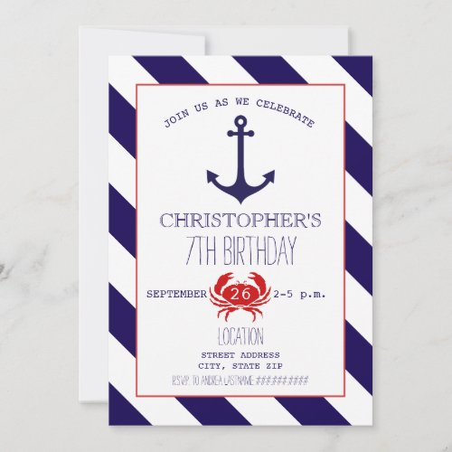 Nautical Birthday Party _ Anchor  Crab Invitation