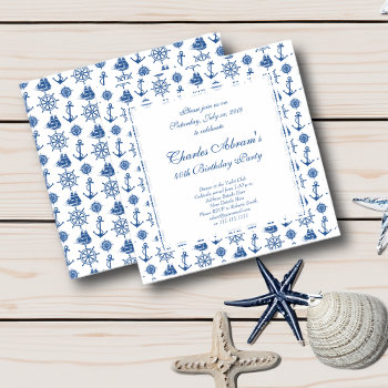 Nautical Birthday Party Blue And White Anchor Invitation by AntiqueImages at Zazzle