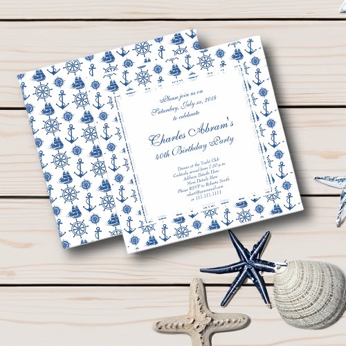 Nautical Birthday Party Blue and White Anchor Invitation