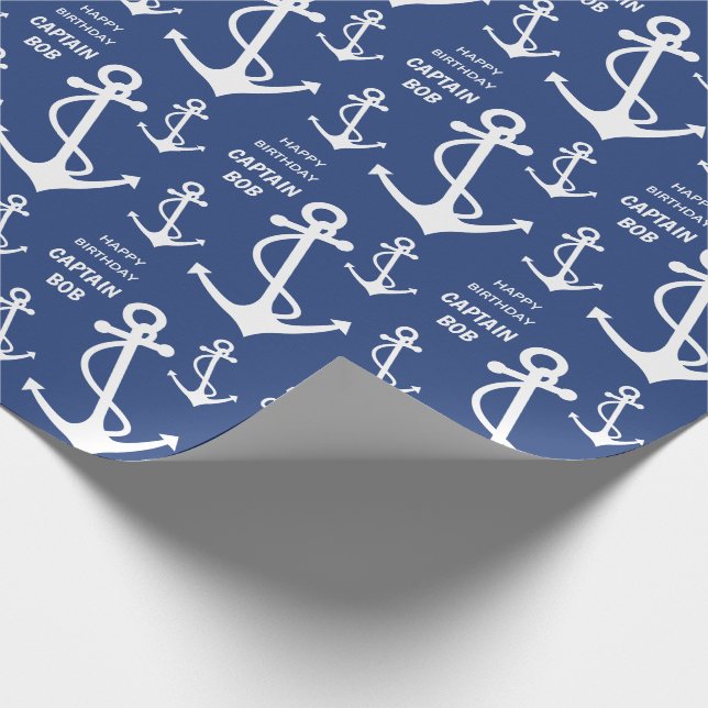 Nautical Birthday Party Captains Anchor Pattern Wrapping Paper (Corner)