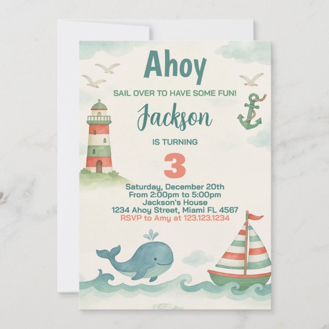 Nautical Birthday Party Invitation (Front)