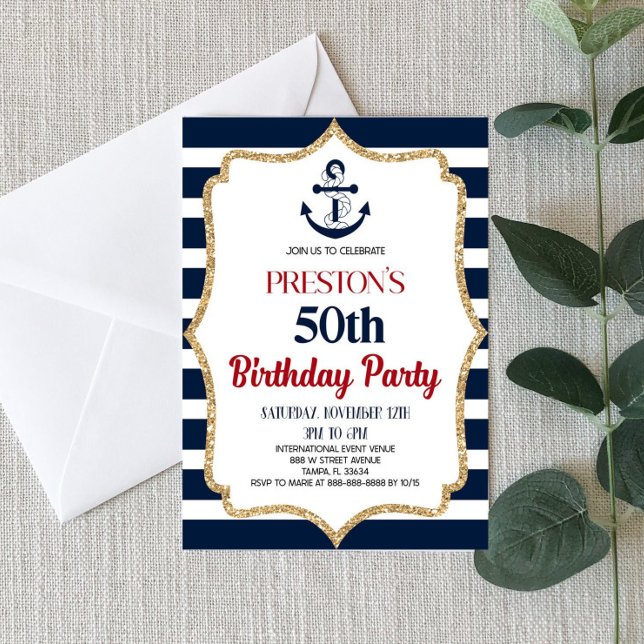 Nautical Birthday Party Invitation Custom Navy Blu (Creator Uploaded)