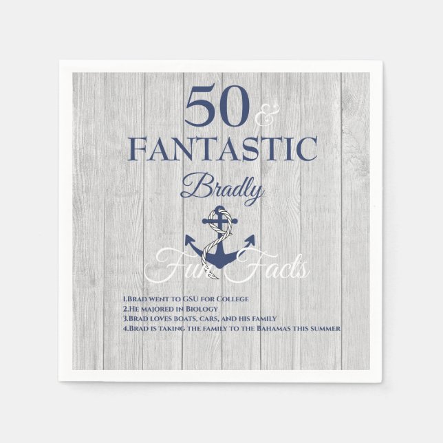 Nautical Birthday Party Navy Blue Fun Facts  Napkins (Front)