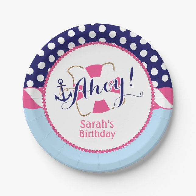 Nautical Birthday Party Plates (Front)