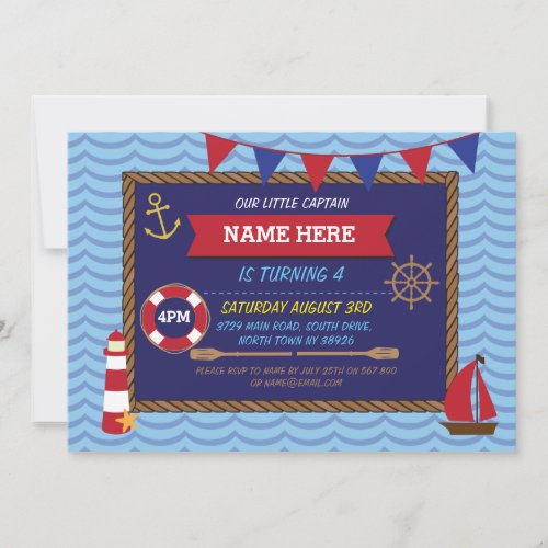 Nautical Birthday Party Sailor Boats Pirate Invite