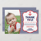 Nautical Birthday Thank You Card | Navy and Red (Front/Back)