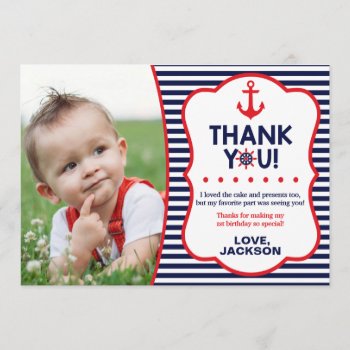 Nautical Birthday Thank You Card | Navy And Red by PuggyPrints at Zazzle