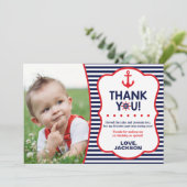 Nautical Birthday Thank You Card | Navy and Red (Standing Front)
