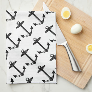 Nautical Black Anchor Pattern Towel