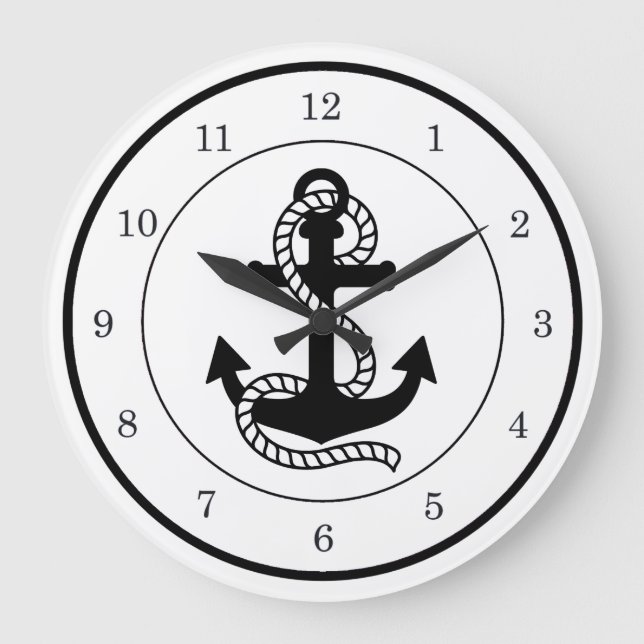 Nautical Black Anchor {pick your color} Large Clock (Front)