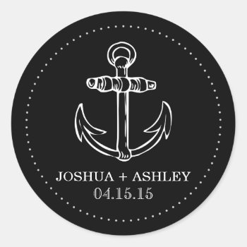 Nautical Black Anchor Wedding Date Stickers by cardeddesigns at Zazzle