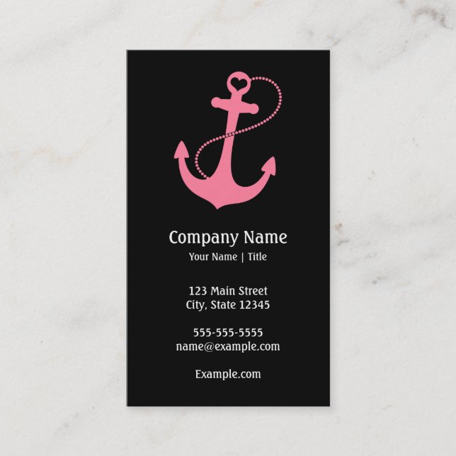 Nautical Black and Pink Business Card (Front)
