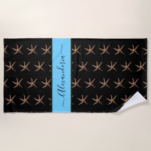 Nautical Black blue Starfish Personalized Beach Towel