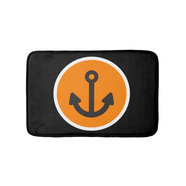 Nautical Black Orange Anchor Bathroom Mat (Front)