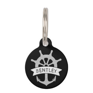 Nautical Black Ship Anchor Personalized Name Pet ID Tag