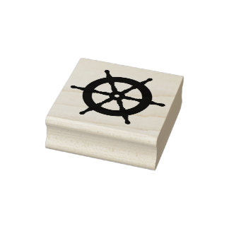 Nautical black ship wheel / silhouette rubber stamp
