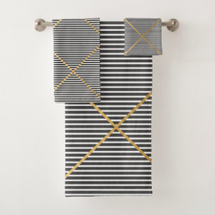 NAUTICAL BLACK STRIPE GOLD DESIGN BATH TOWEL SET