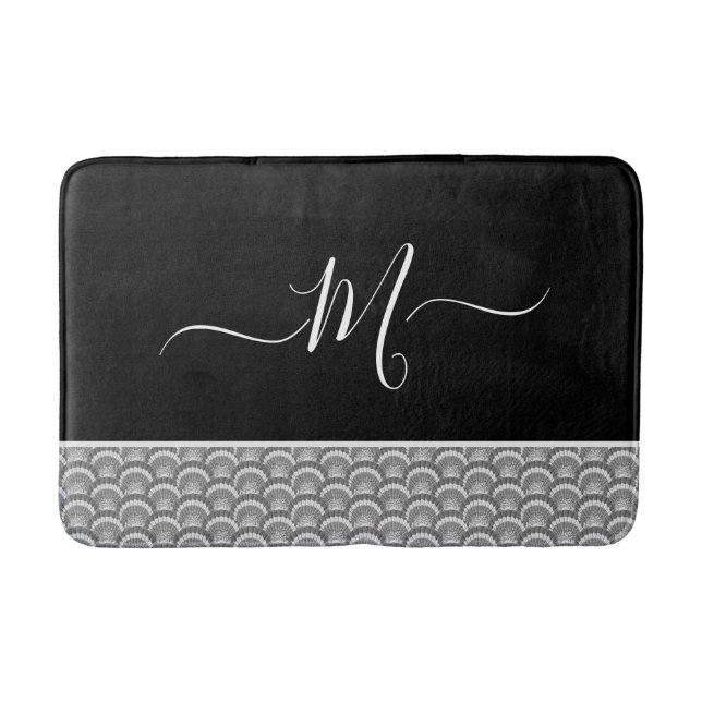 Nautical Black White Elegant monogram initial Bath Bath Mat (Front)