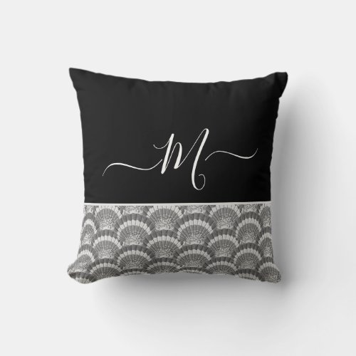 Nautical Black White Elegant monogram initial Bath Throw Pillow