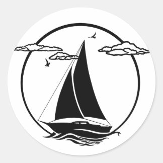 Nautical black/white silhouette anchor/sailboat classic round sticker
