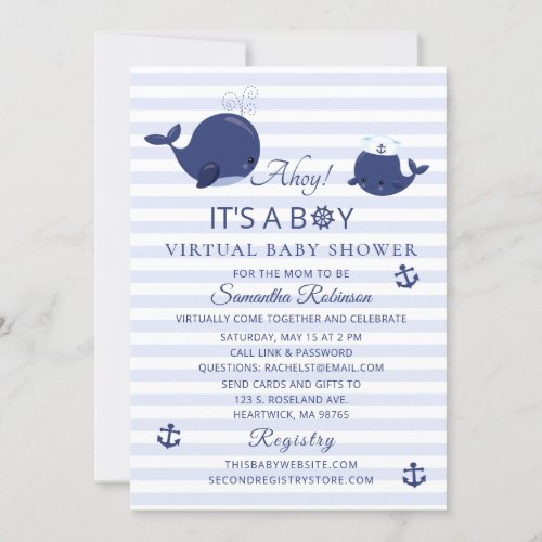 Nautical Blue Ahoy Boy Virtual Baby Shower Invitation