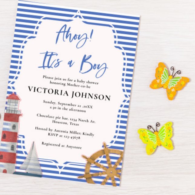 Nautical Blue Ahoy Its a Boy Baby Shower Invitation (Creator Uploaded)
