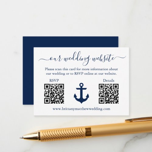 Nautical Blue Anchor 2 QR RSVP Details Wedding Enclosure Card