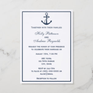 Nautical Blue Anchor #2 V Wedding Letterpress Photo Cards