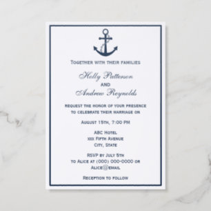 Nautical Blue Anchor #2 V Wedding Letterpress Photo Cards
