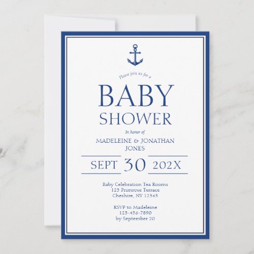 Nautical Blue Anchor Baby Shower Invitation