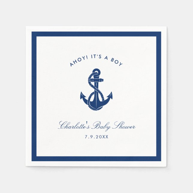 Nautical Blue Anchor Baby Shower Paper Napkins (Front)