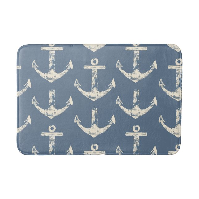 Nautical  Blue Anchor Bath Mat (Front)