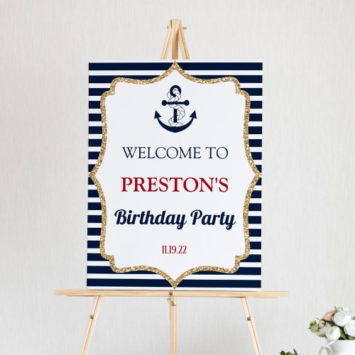 Nautical Blue Anchor Birthday Party Welcome Sign