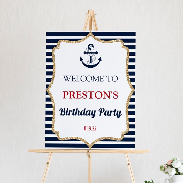 Nautical Blue Anchor Birthday Party Welcome Sign (Creator Uploaded)