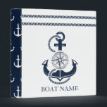 Nautical Blue Anchor Boat Name 3 Ring Binder<br><div class="desc">Nautical Blue Anchor Boat Name design. Matching products can be found in Blue Anchors collection. You are welcome to visit my store for more beautiful products.</div>