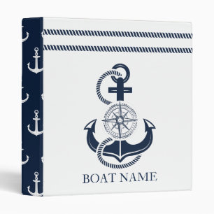 Nautical Blue Anchor Boat Name 3 Ring Binder