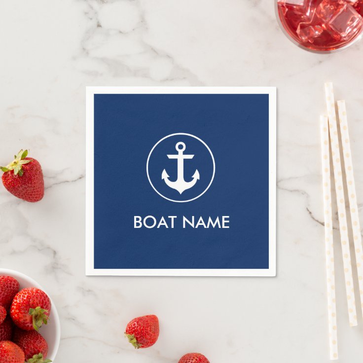 Nautical Blue Anchor Boat Name Cocktail Napkins NB Zazzle