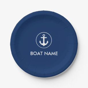 Nautical Blue Anchor Boat Name Paper Plates NB