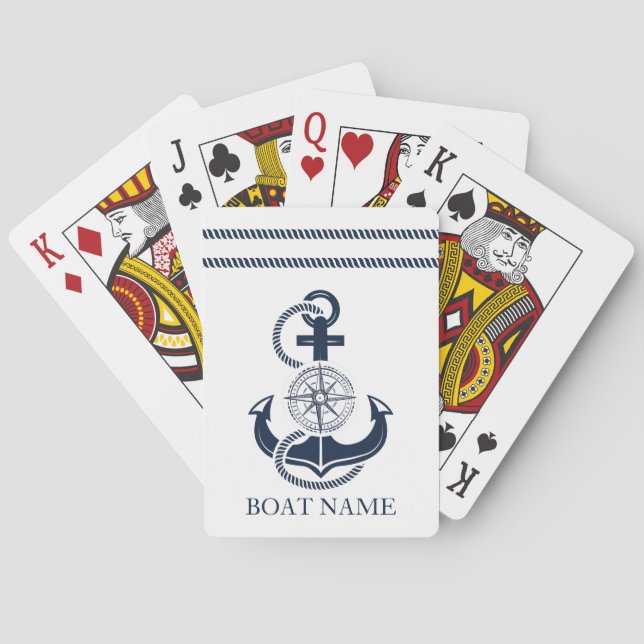 Nautical Blue Anchor Boat Name Poker Cards (Back)