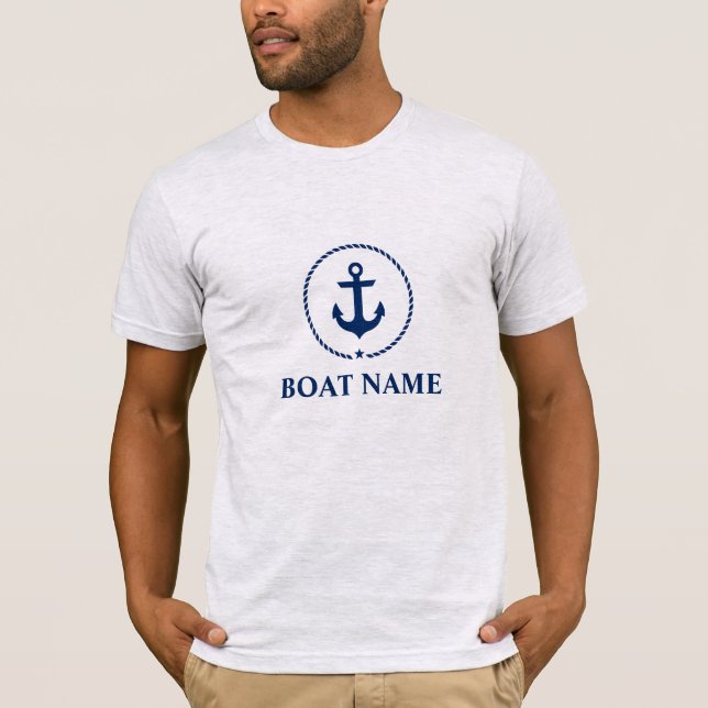 Nautical Blue Anchor Boat Name T-Shirt M Gray (Front)