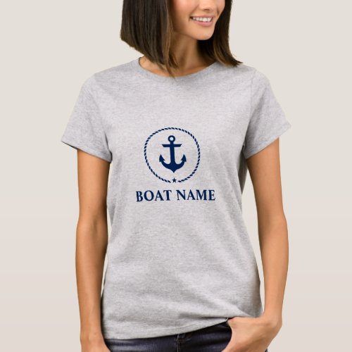 Nautical Blue Anchor Boat Name T_Shirt W Gray